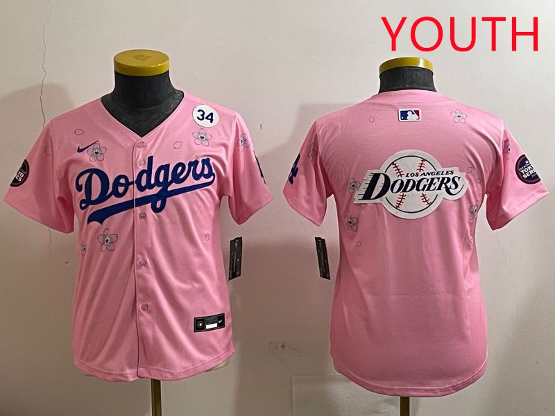 Youth Los Angeles Dodgers Blank Pink Sakura Edition 2025 Nike MLB Jersey style 28->youth mlb jersey->Youth Jersey